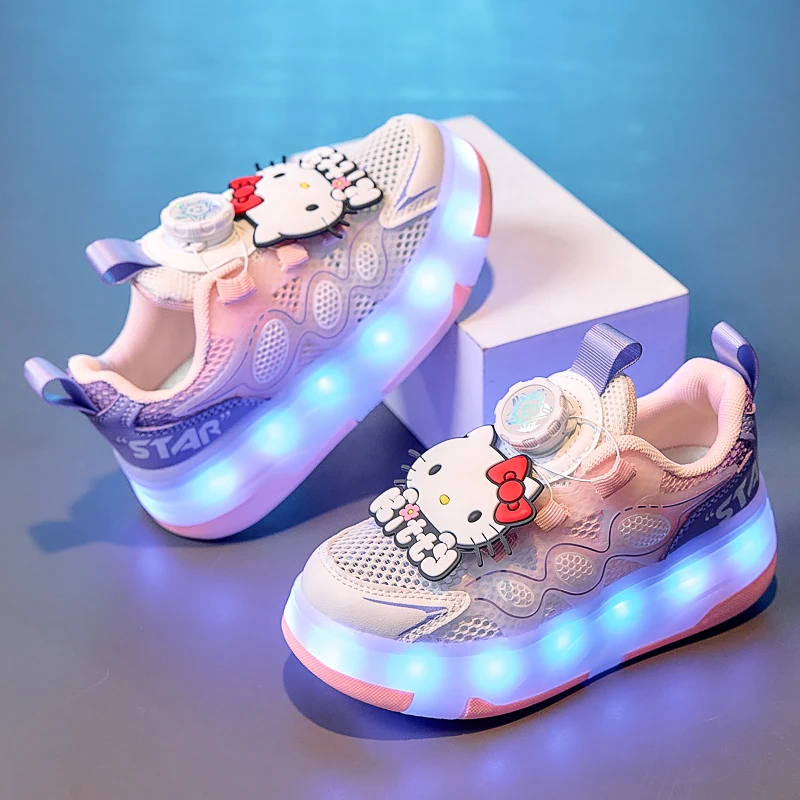 

Спортивная обувь для девочек Hello Kitty Disney, кроссовки, детская обувь для катания на коньках, четырехколесный дизайн, регулируемые роликовые лезвия для мальчиков