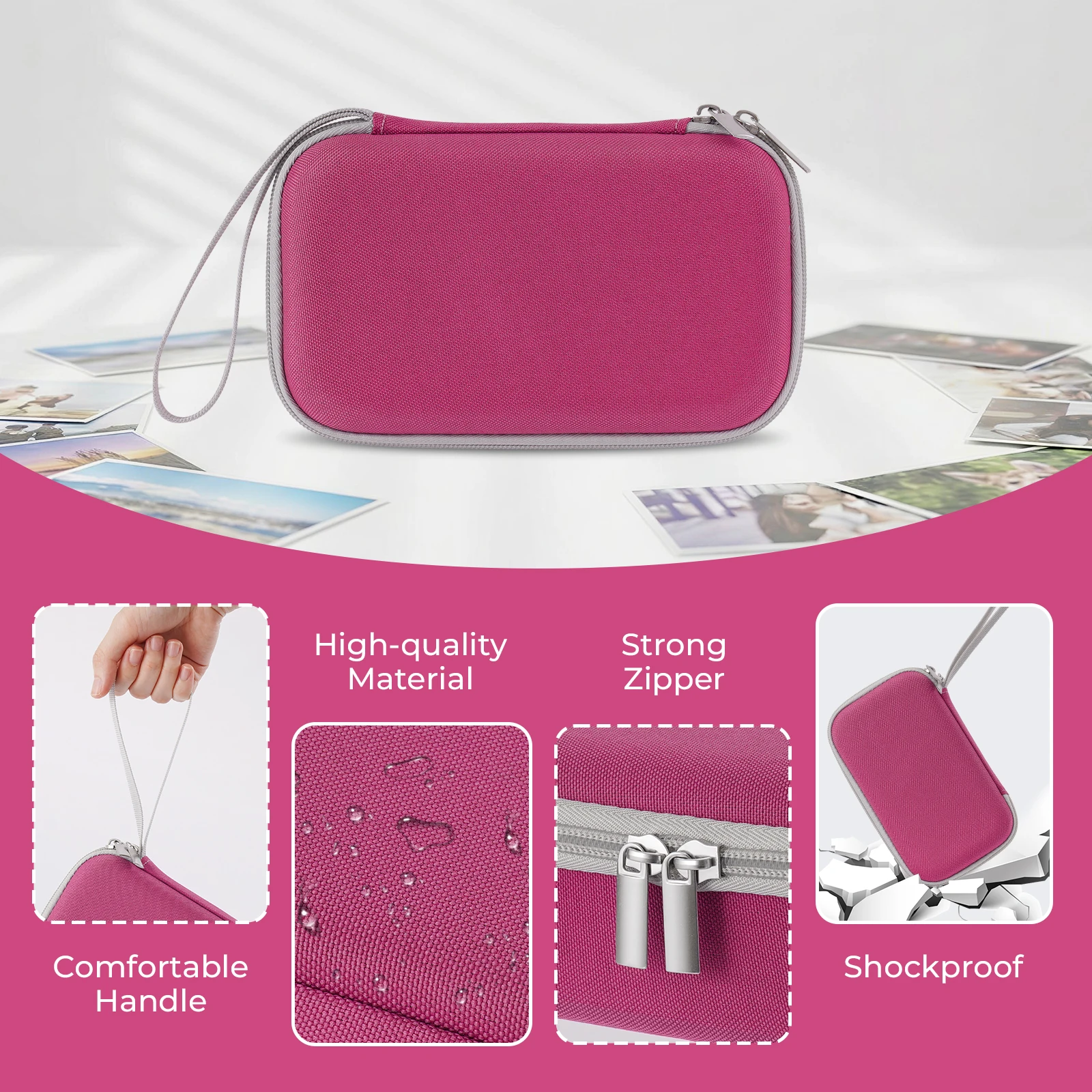 Estojo Rígido de EVA à Prova de Choque para Câmera Infantil de Impressão Instantânea, Bolsa Portátil de Viagem para Câmera e Papel Fotográfico, Organi