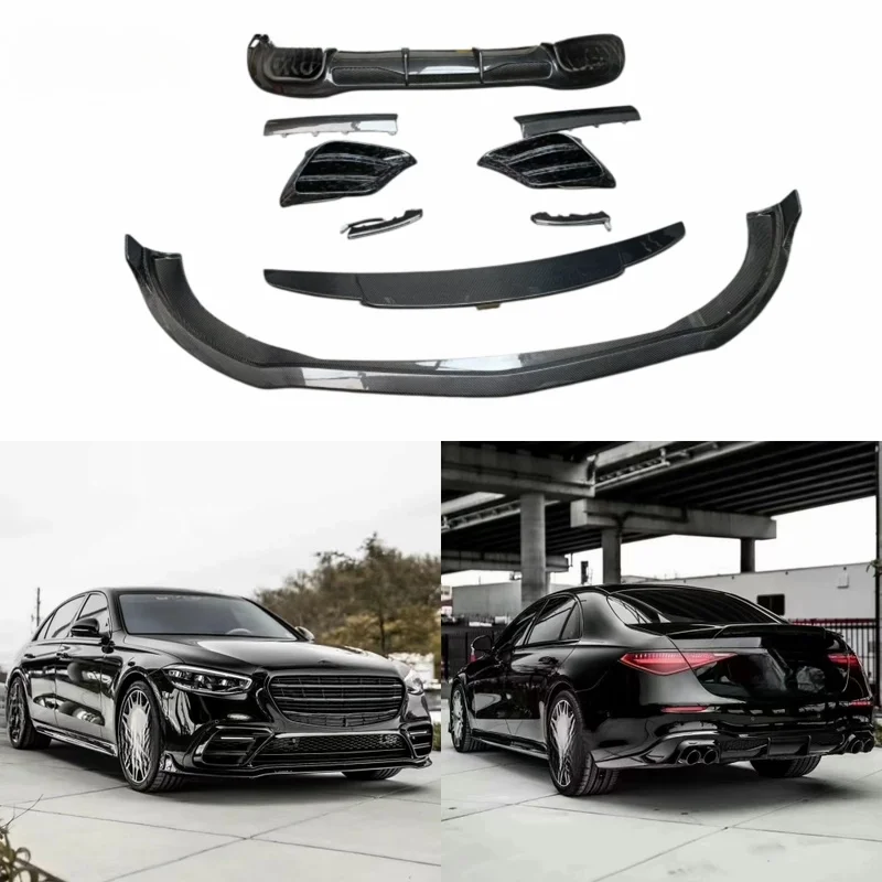 High Quality B Style Carbon Fiber Body Kit With Lip Diffuser Rear Spoiler For S Class W223 Exterior Tuning Parts
