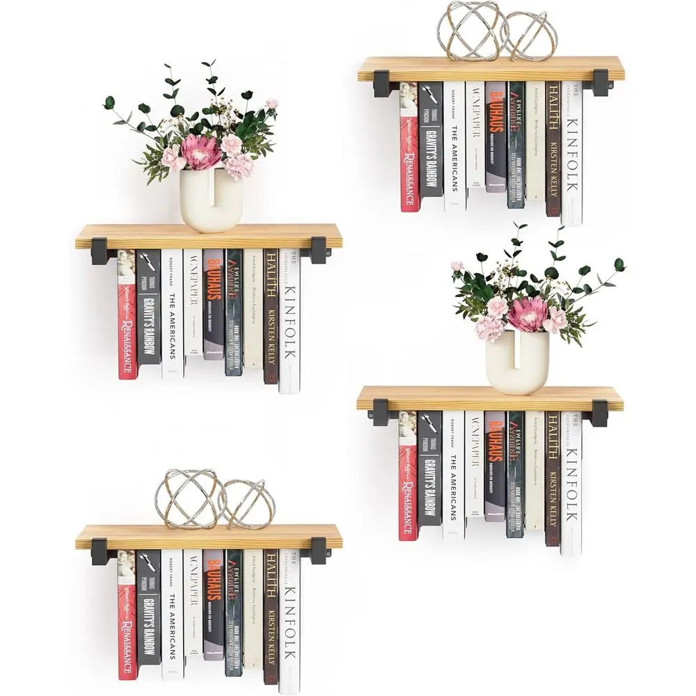 

4 комплекта плавающей книжной полки, невидимая книжная полка из соснового дерева, подвесные книжные полки для стены, уникальный настенный книжный шкаф для экономии места (16.