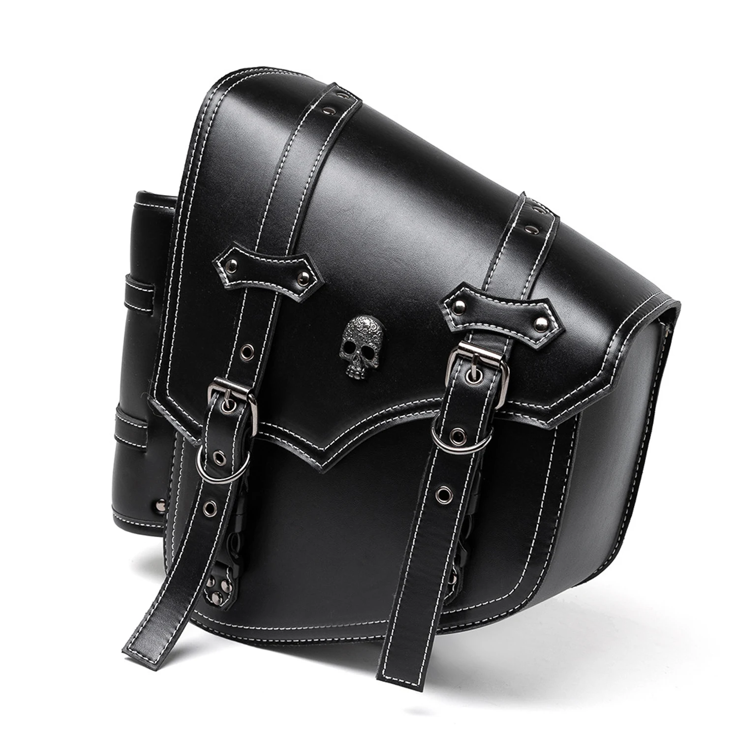 2Pcs Motorcycle Saddlebags Skull Studded Side Luggage Bags with Combination Lock for Harley Chopper Cruiser Bobber