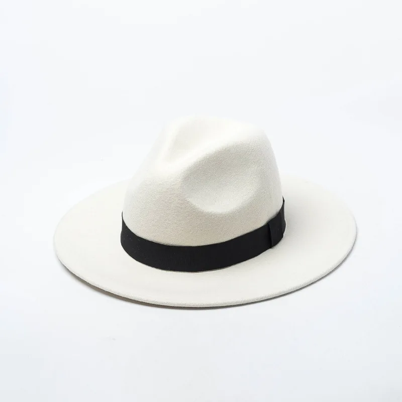 White Fedoras  Frim Flat Brim Wool Hats Winter Panama Hats for Men Women Bowknot Fedoras Wedding Party Church Performance Hat