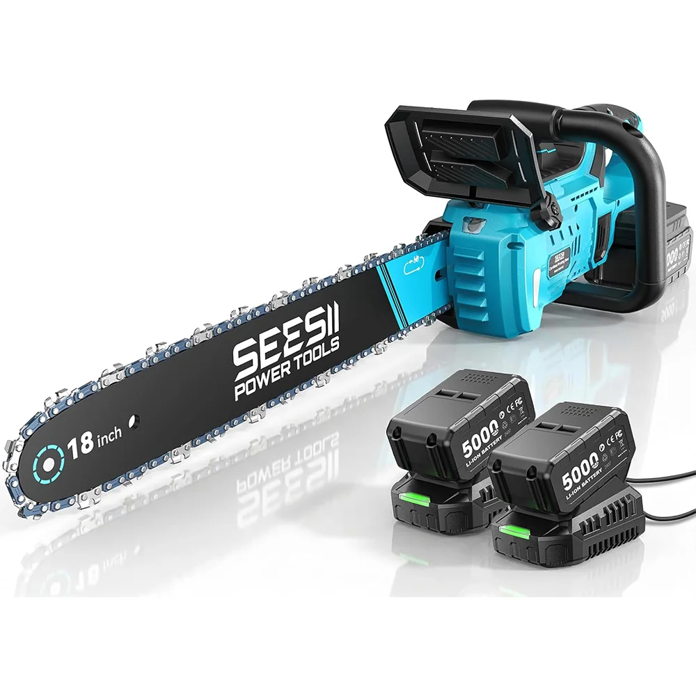 SEESII 40V 18''Brushless Chainsaw Cordless Electric Chain Saw 2200W Garden Tree Trimming Woodworking For Makita 18V Battery Pin