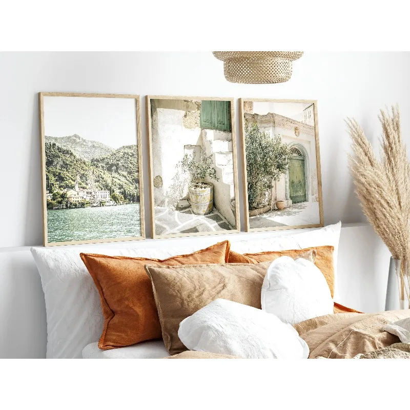 3pcs frameless Canvas Painting Coastal Italy Landscape Prints 3pcs Boho Nature Photography Green Cabin Gallery Wall Art Decor Ca