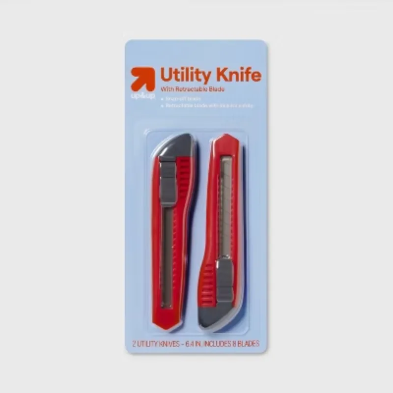 بطاقة سكاكين المساعدة مكونة من قطعتين - شفرة من الفولاذ المقاوم للصدأ قابلة للسحب مثالية لقطع الورق والكرتون والمزيد