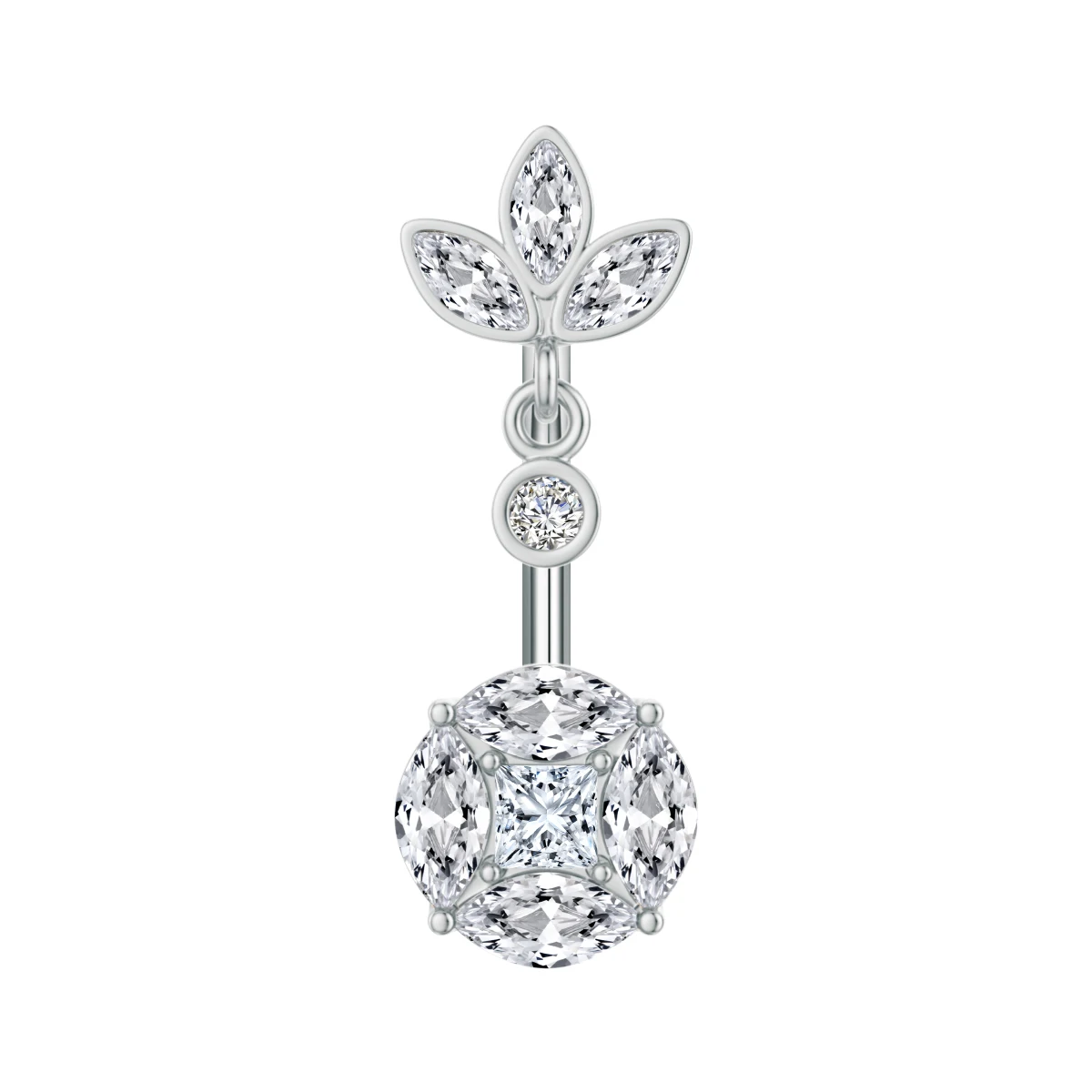 Crown Heart Dangled Belly Button Rings with Butterfly Drop