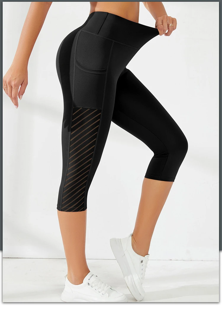 Mesh Yoga Shorts weibliche High Taille Tasche Sport Shorts Push-up Butt Workout Laufen schnell trocknende und atmungsaktive Casual Shorts – Detail 7