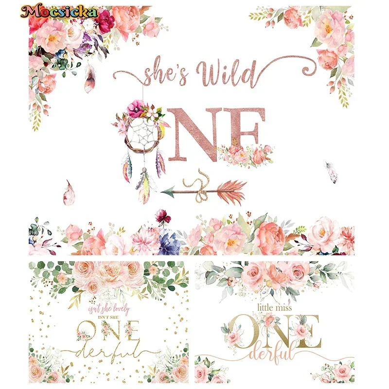 

Mocsicka Safari Wild One Birthday Party Decoration Photography Background Pink Rose Photographic Backdrop For Photo Studio Props