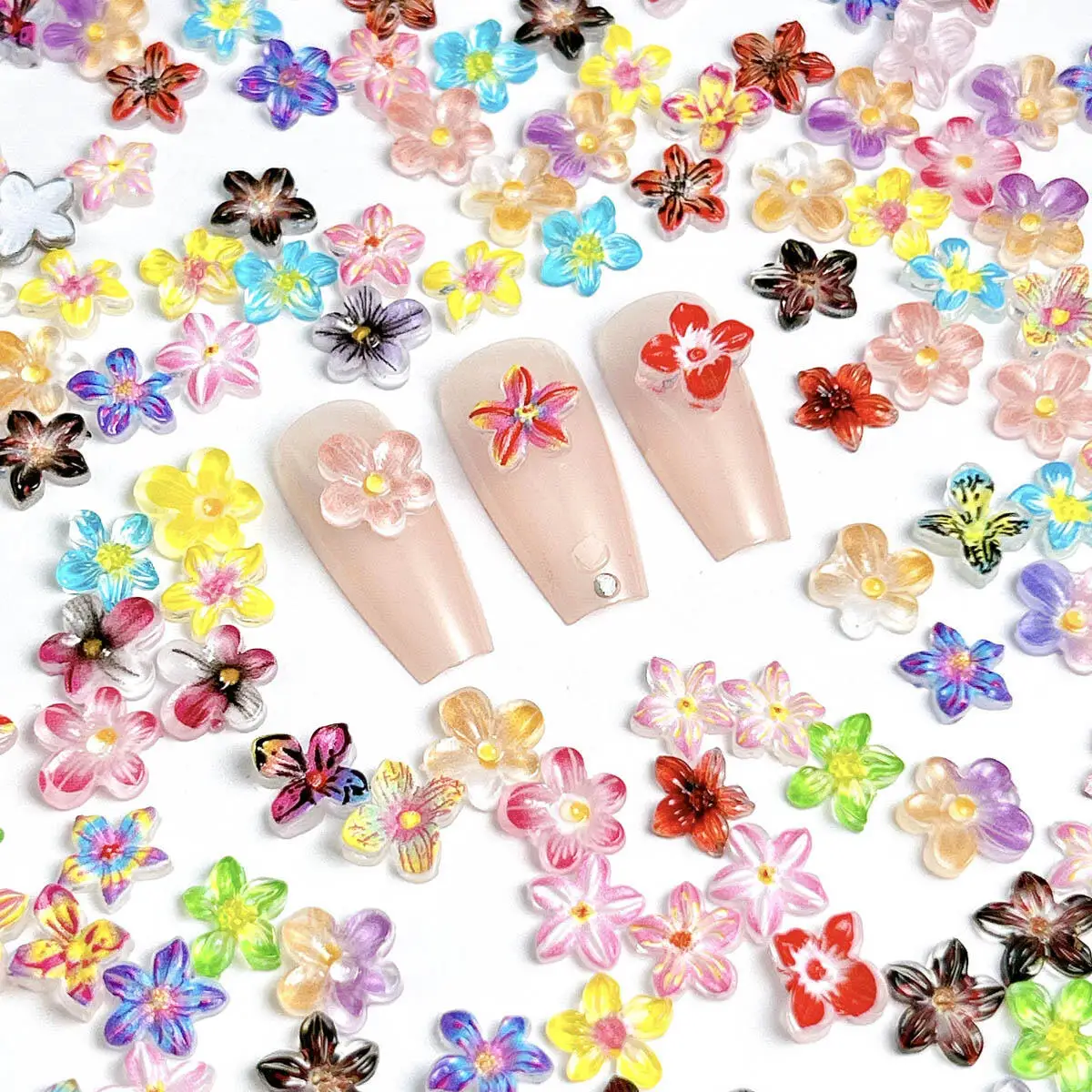 عشوائي مختلط الراتنج مضيئة الملونة خمسة البتلة زهرة مسمار الفن الديكور النفط اللوحة نمط زهرة مسمار السحر DIY بها بنفسك الحرف اليدوية