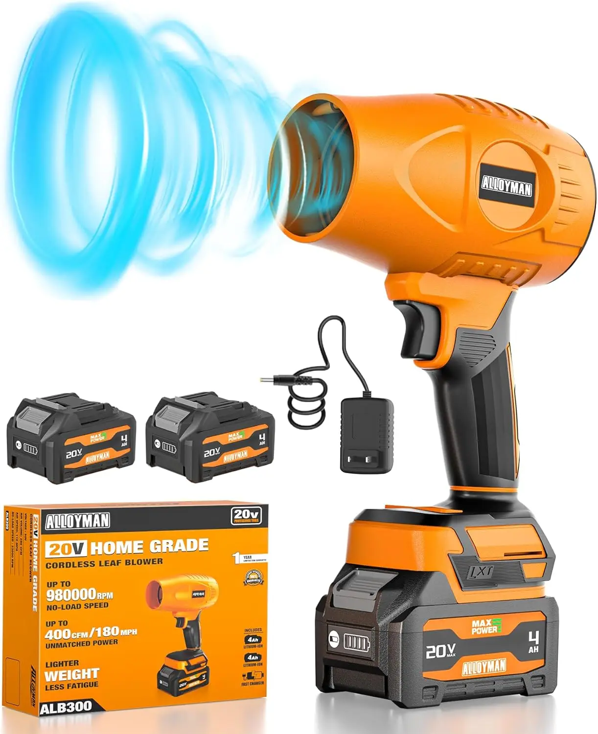 

20V Cordless Leaf Blower, 980000RPM Handheld with Battery & Charger, Adjustable Speed for Lawn Care