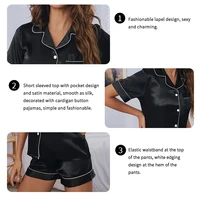 Women's Pajamas Set Satin Sleepwear Button Down Tops and Shorts Pajama 2 Piece Suit Pyjama Femme Nightwear Loungewear for Summer 5