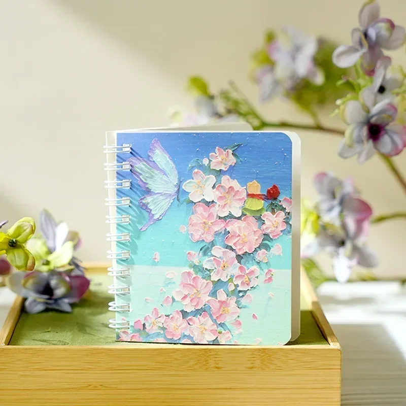 1 Piece Small A7 Asethetic Notepad for Kids Oil Paiting Landscape Scenary Coil Notebooks Portable Pocket Scrapbook Writing Pad