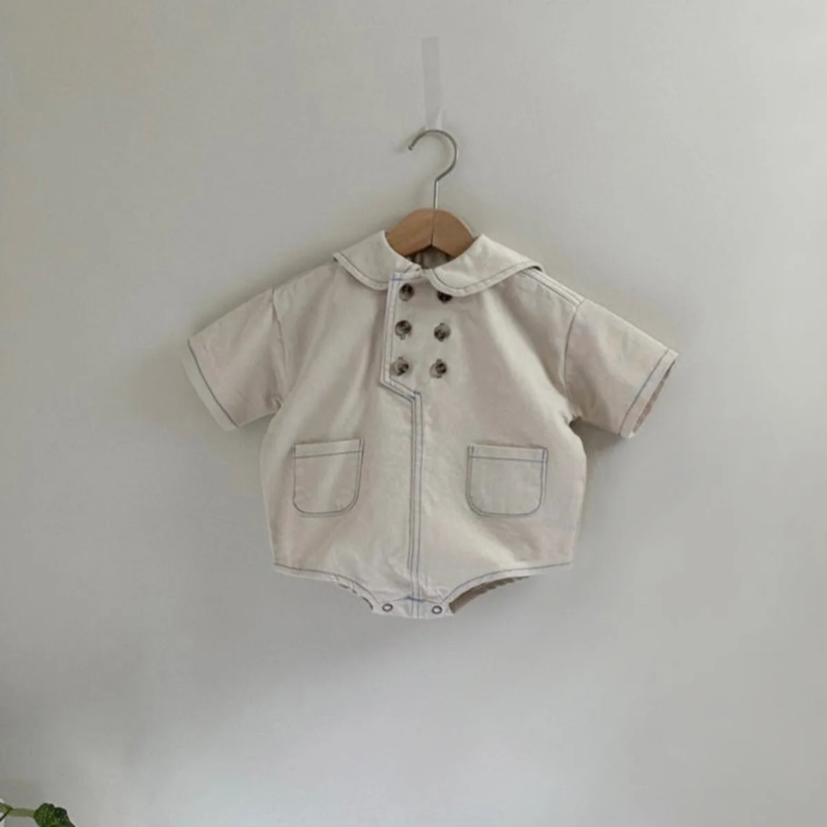 2024 Autumn New Baby Long Sleeve Bodysuit Solid Newborn Toddler Boy Lapel Jumpsuit Infant Girl Cute Pocket Clothes 0-24M