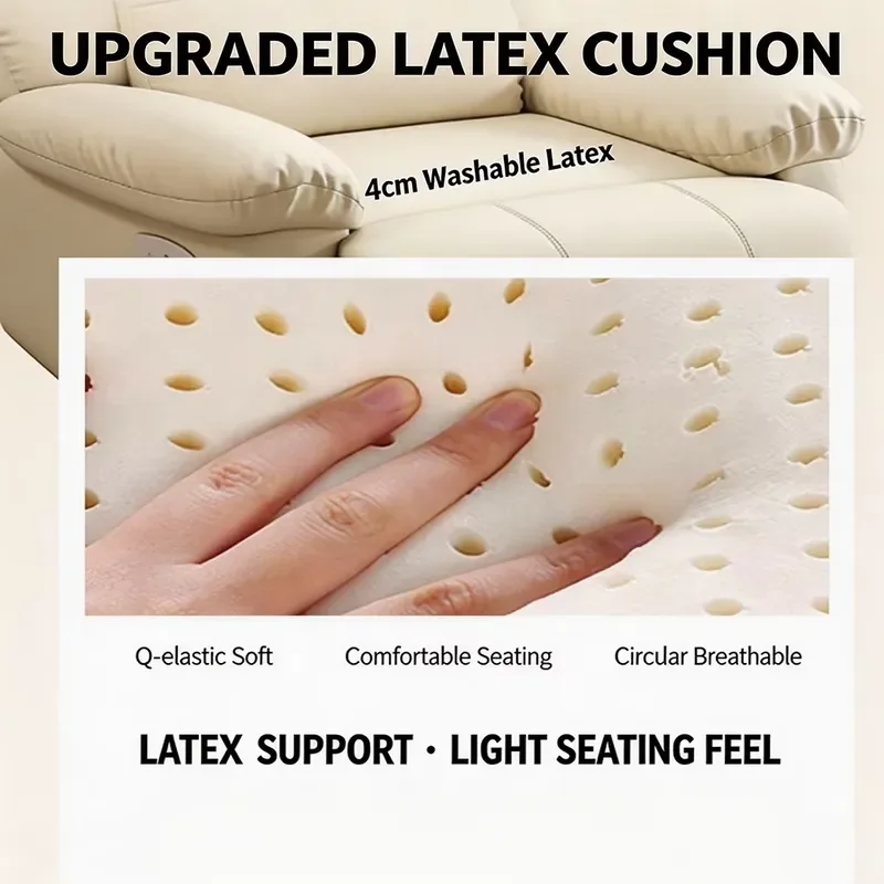 Modern Snowflake Fleece Sofa with Retractable Foldable Massage Rotary and Cooling Functions Metal Frame PU Leather Interior