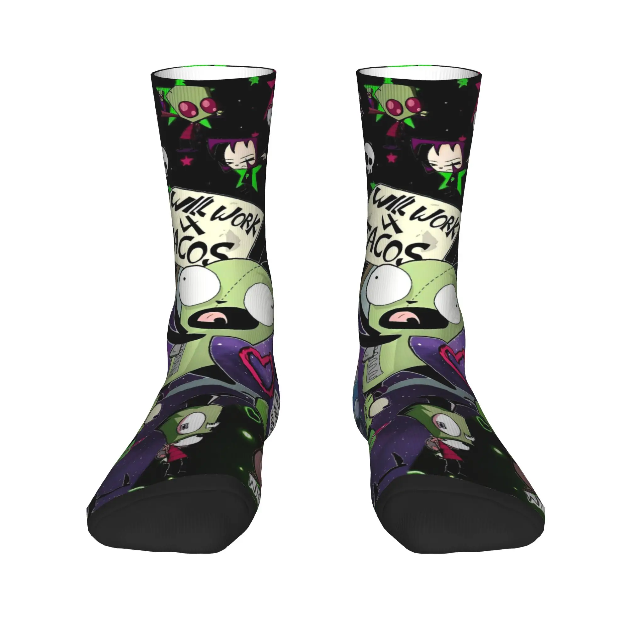 Invaders Zims Gir Dib Robot Stockings  Gothic Socks Men Quality Socks Winter Cycling Printed Non Slip Socks Gift