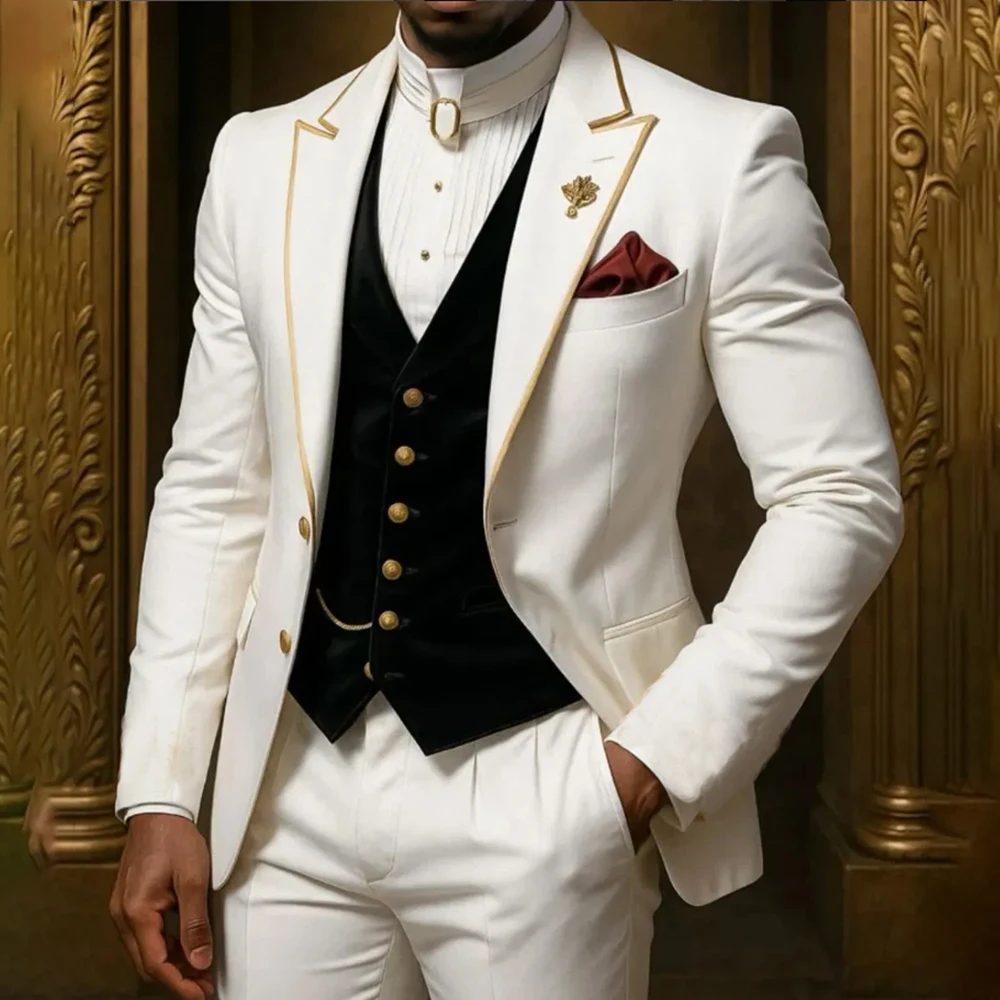 

Fashion Men's Suits for Wedding High Quality Single Breasted Peak Lapel Slim Fit 3 Piece Jacket Pants Vest Male Clothing Costume
