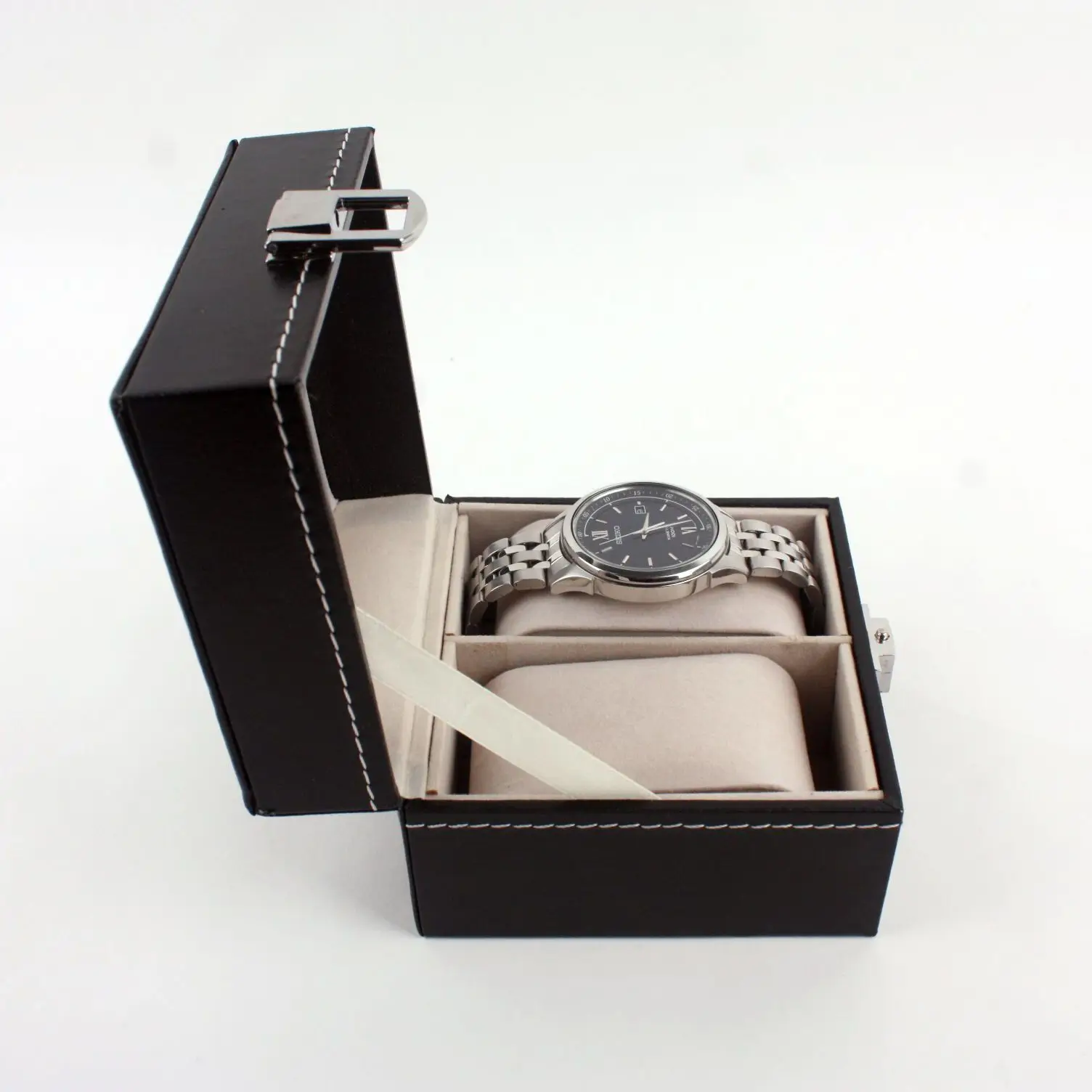 بو الجلود ساعة صندوق تخزين ، الساعات الميكانيكية المنظم ، عرض حامل الحالات ، مجوهرات هدية صندوق ، تعزيز ، 2 فتحات