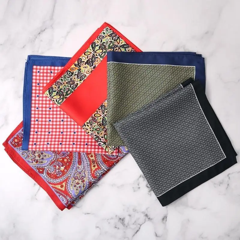 A0KD Gentleman's Handkerchief Wedding Pocket Square Colourful Print Square Headscarf for Business Or Weddings