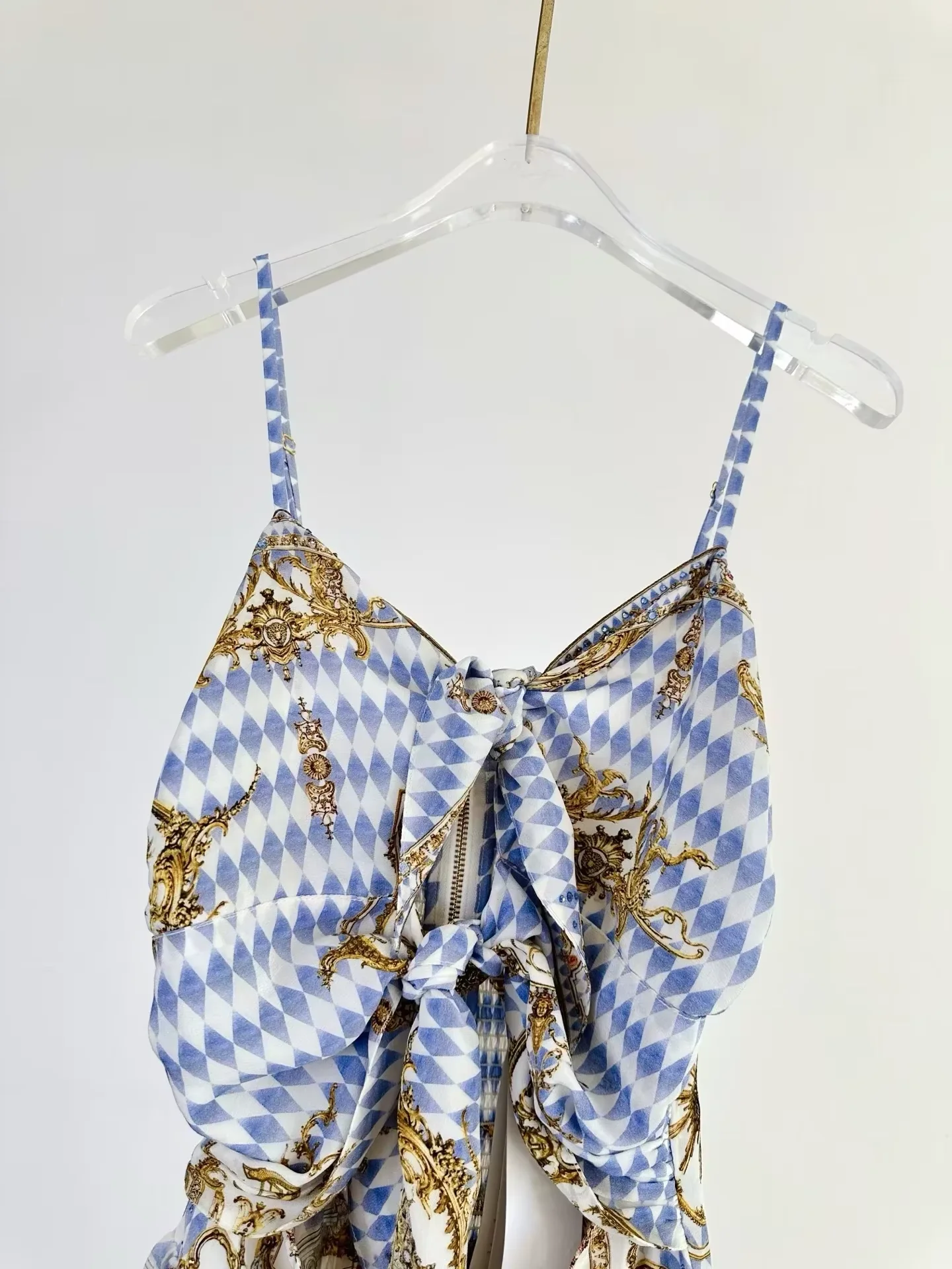 夏の女性用100％シルクマキシワンピース、ブルーのレトロプリ - Vintage Fashion Retro Outfit のレビューと価格