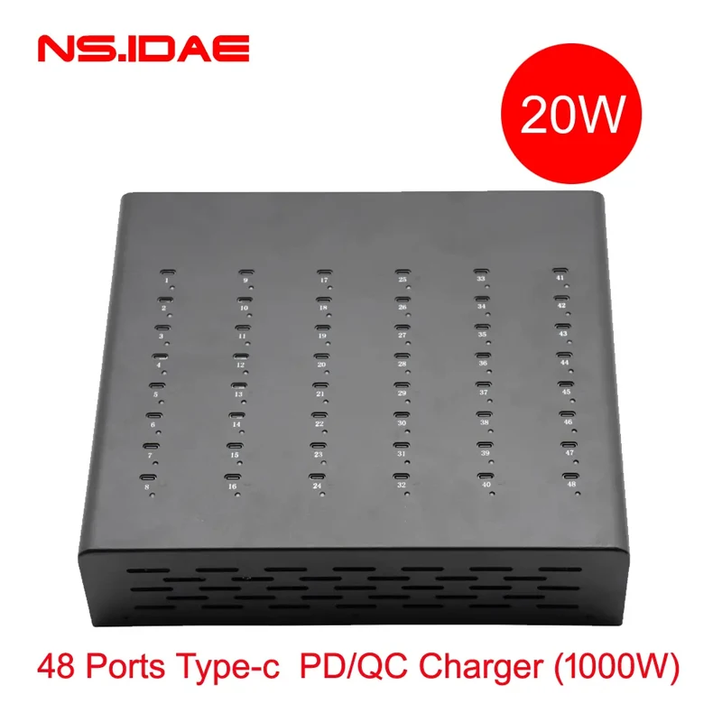 48-Port Type-C Fast Charger PD Fast Charging Single Port 20W Total Power 1000W Supports PD/QC Multi-Protocol Fast Charging Studi