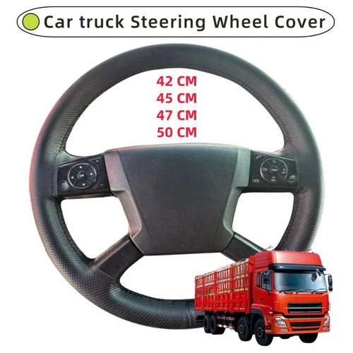 Cubierta para volante de coche, camión, autobús, diámetro 42/45/47/50CM, cuero de microfibra de calidad con hilo de aguja, accesorios antideslizantes para coche
