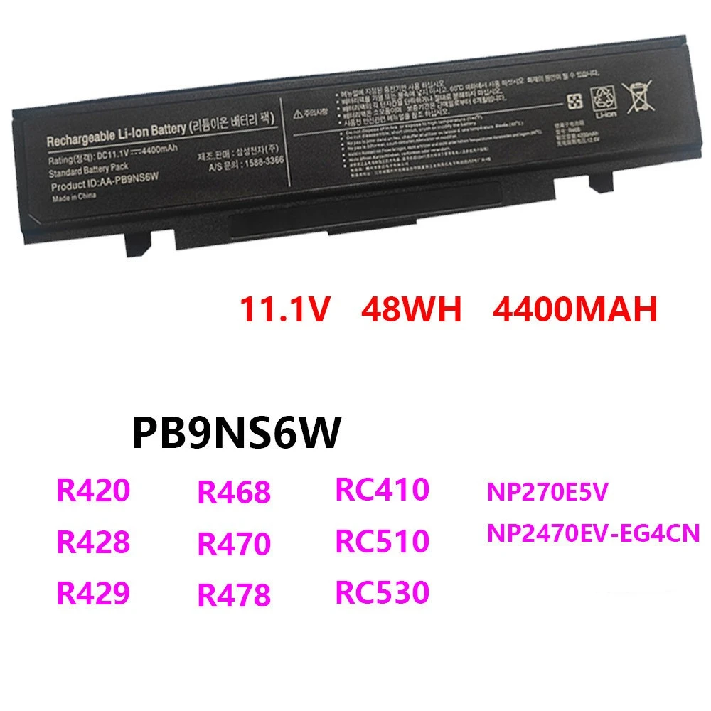 11.1V 48WH 4400MAH AA-PB9NS6W  Laptop Battery for Samsung R423 R429 R430 R468 R528 RV411 Notebook Battery