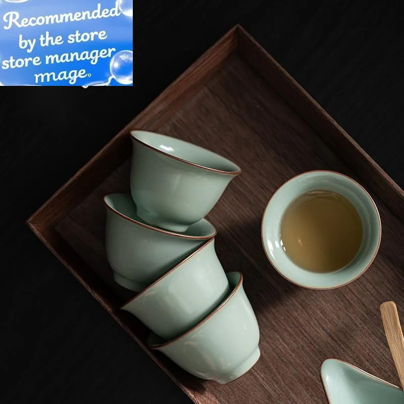 

2pc/set Azure Ru Kiln Porcelain Tea Cup Handmade Ceramic Master Cup Single Small Porcelain Tea Bowl Kung Fu Teaware Gift 45ml