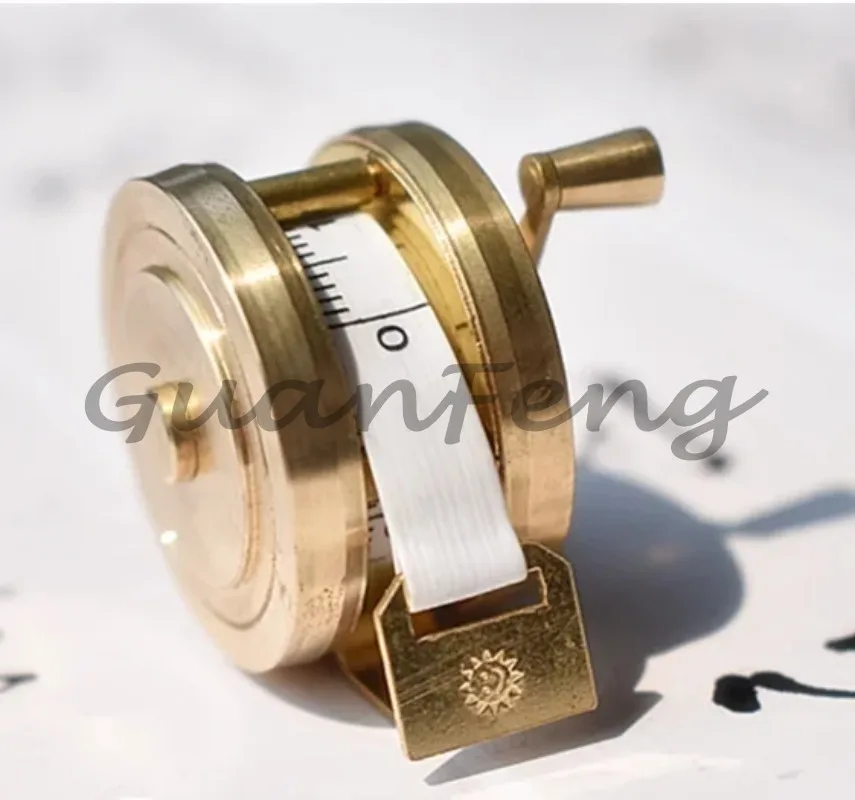 Retro Copper Flywheel Mini Tape Measure, Exquisite Pure Copper Manual Reel Small Tape Measure, Compact Retractable Ruler