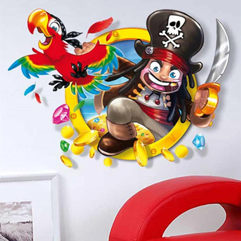 3D Pirate Figure Wall Decals Vinyl Mural Stickers Home Decoration Anime Poster for Kids Room Boy Bedroom Adhesive Wallpaper