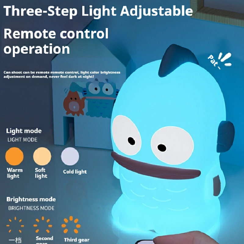 Kawaii Sanrio Character Hangyodon Pat-Light Toys For Girl's Birthday Gifts Mermaid Hangyodon Night Lamp Anime Figures Decor Toys