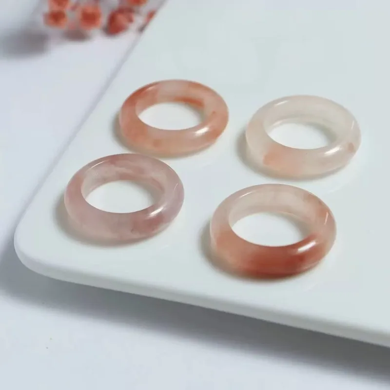 Natural Xinjiang Golden Silk , Pink Peach Blossom Inlaid , Dongling , Tianshan Green , Jade Ring for H
