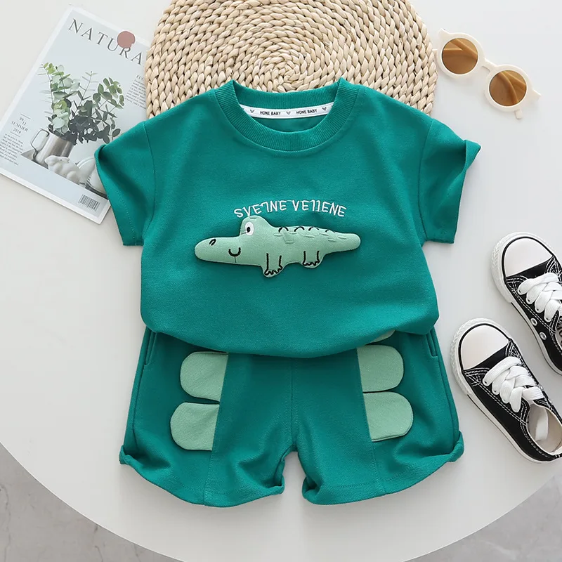 MILANCEL 1-5 Y Boys Clothing Set Cute Dinosaur Boys Track Suits O Neck Tee And Shorts 2 PCS Kids Outfit