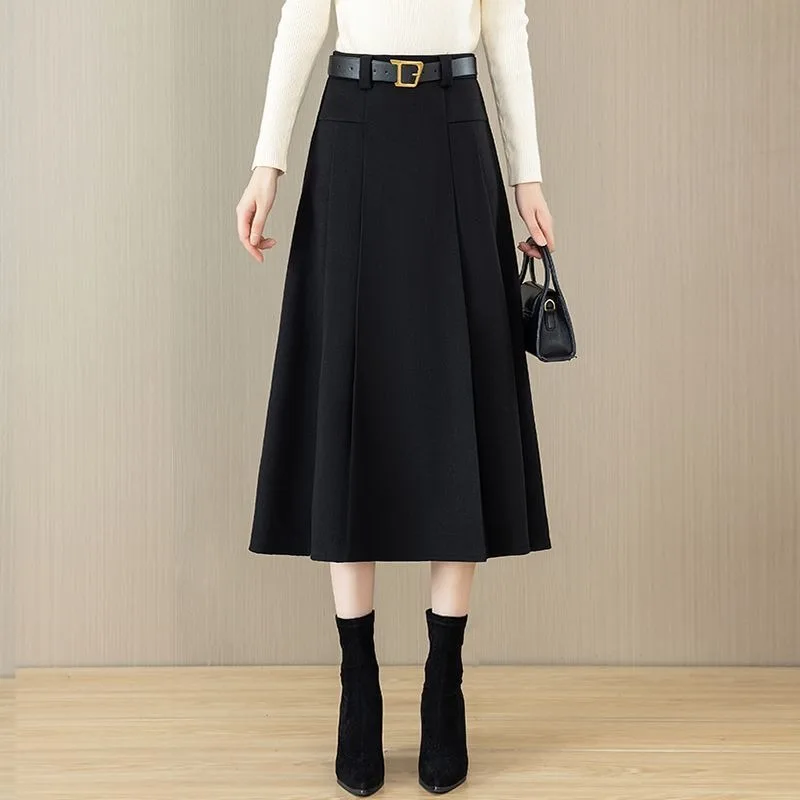 Falda de lana roja Encore para mujer en otoño invierno nueva Falda plisada acampanada de longitud media de cintura alta falda de paraguas grande