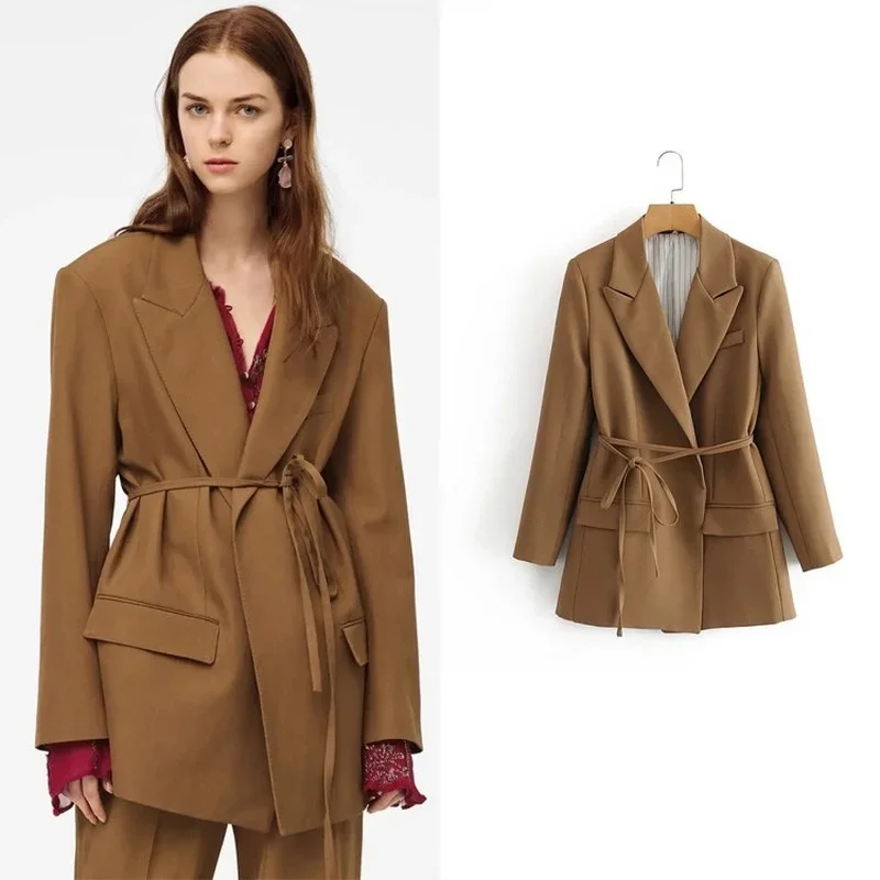 Imagem -04 - Blazer Feminino Solto com Renda Terno de Escritório Simples de Cintura Alta com Bandagem Monocromático Nova Moda Primavera Outono 2023