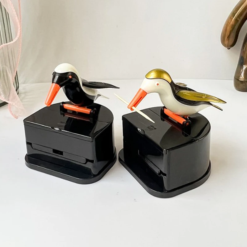 Bird Toothpick Dispenser Auto Pop Up Home Push Toothpick Bucket Cute Smart High Grade Woodpecker Toothpick Holder Jar