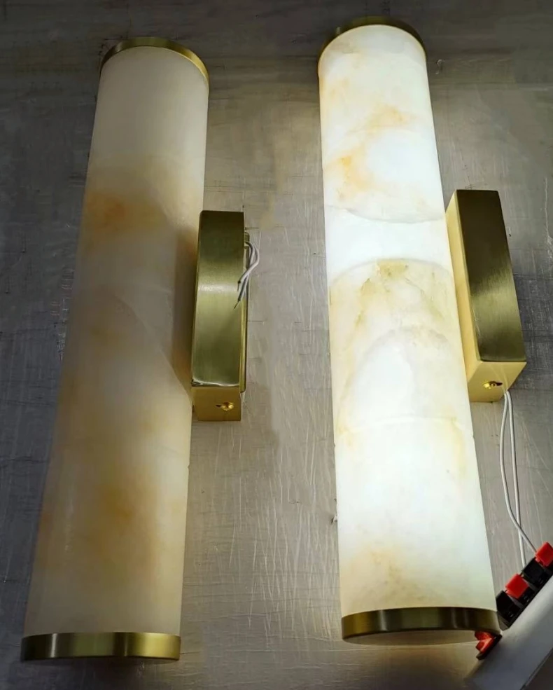 Cylindrical Natural Marble LED Wall Lights Copper