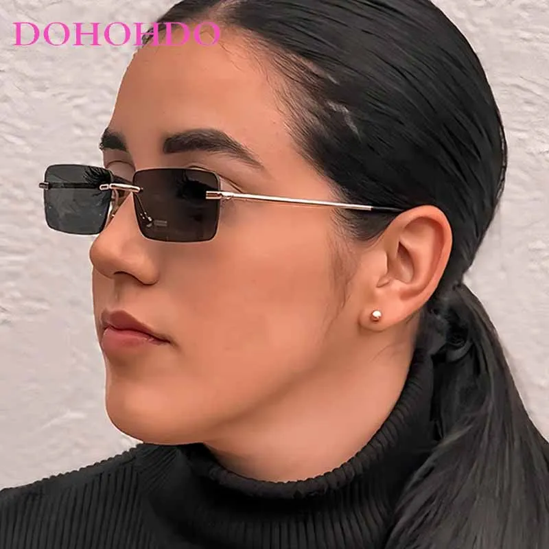 

Vintage Y2K Rimless Square Sunglasses Women For Men New Fashion Luxury Brand Design Outdoors Driving Travel Sun Glasses UV400
