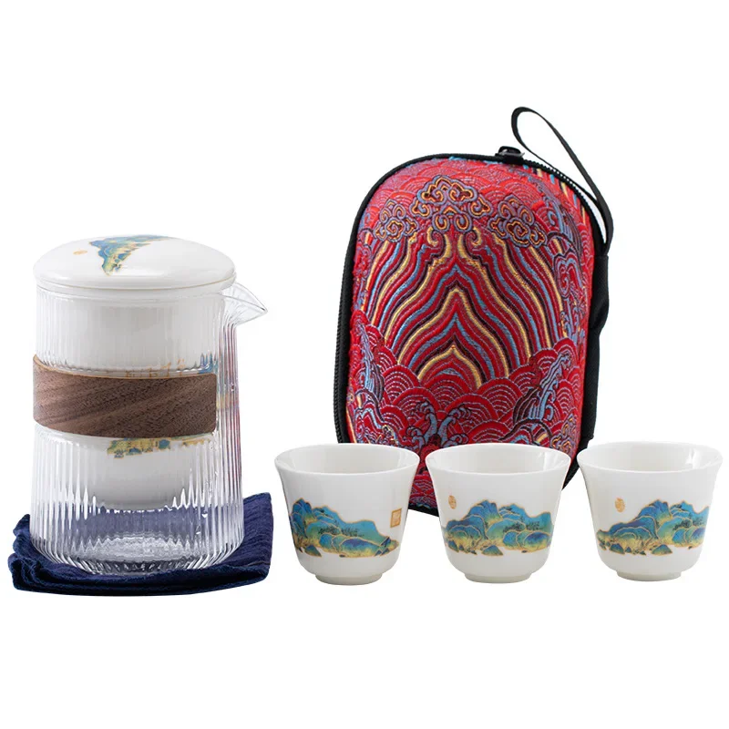 Travel Kungfu Tea Set Teapot Tea Cup Portable Bag Ceramic Quick Cup Outdoor One Pot Three Cup Business Gift
