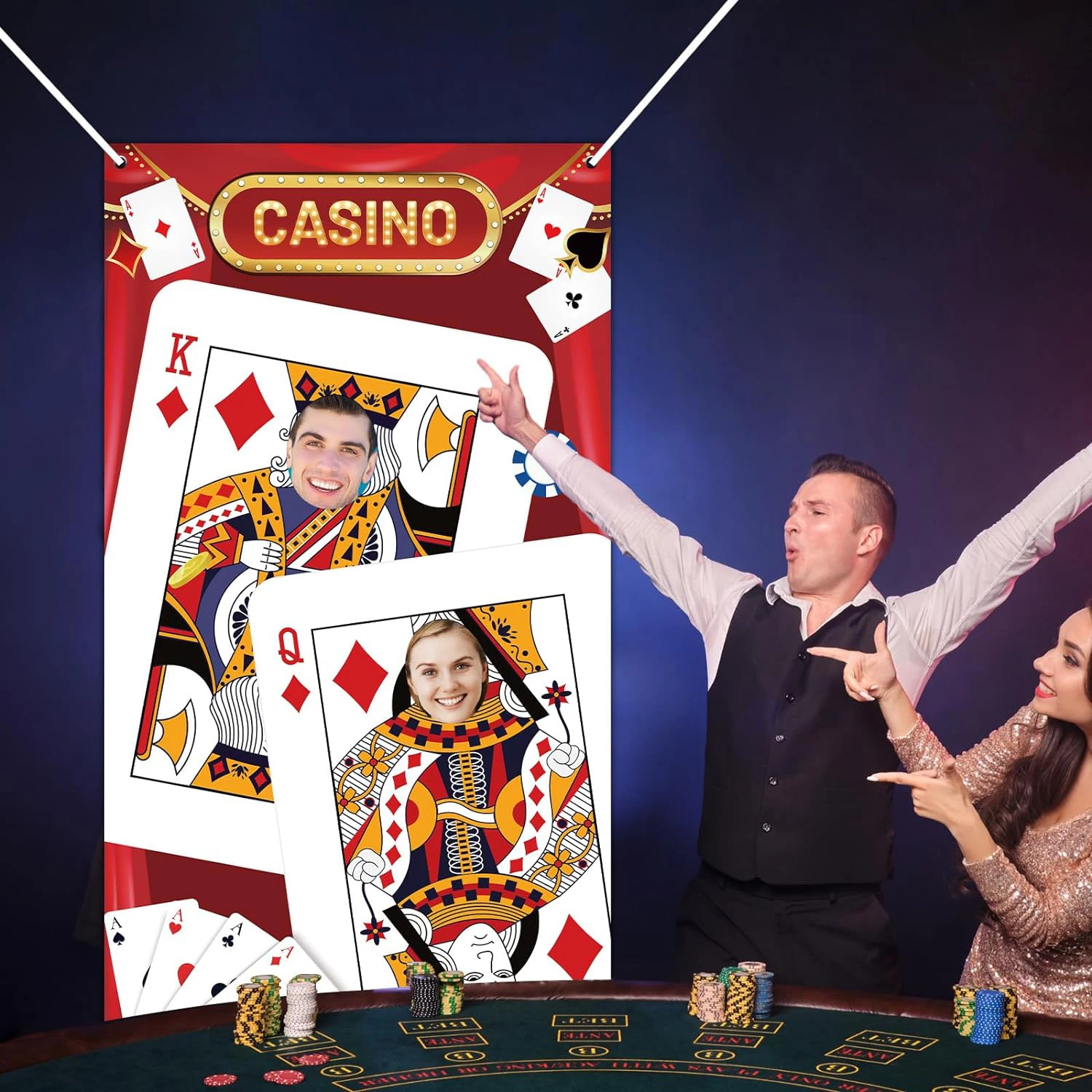 90 * 180 cm Carte da gioco per feste a tema casinò Vetrina Sfondo fotografico Panno Decorazione per feste di gioco notturno da casinò