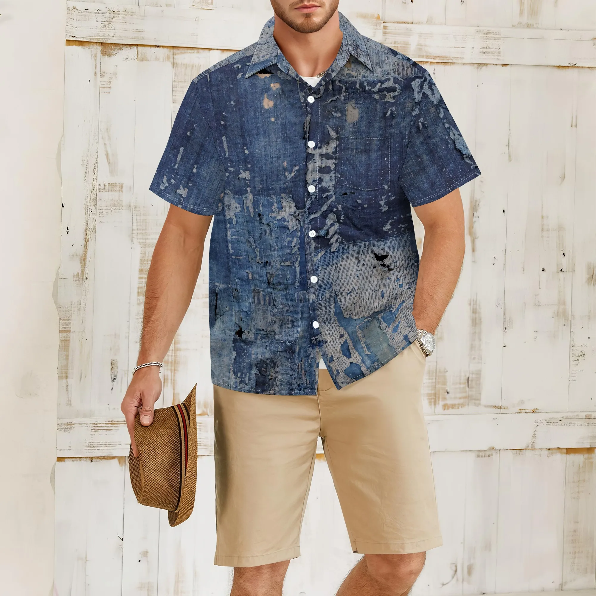 

Men's Casual Striped Shirts Button Down Short Sleeve Blouse Summer Hawaiian Shirt S-3XL