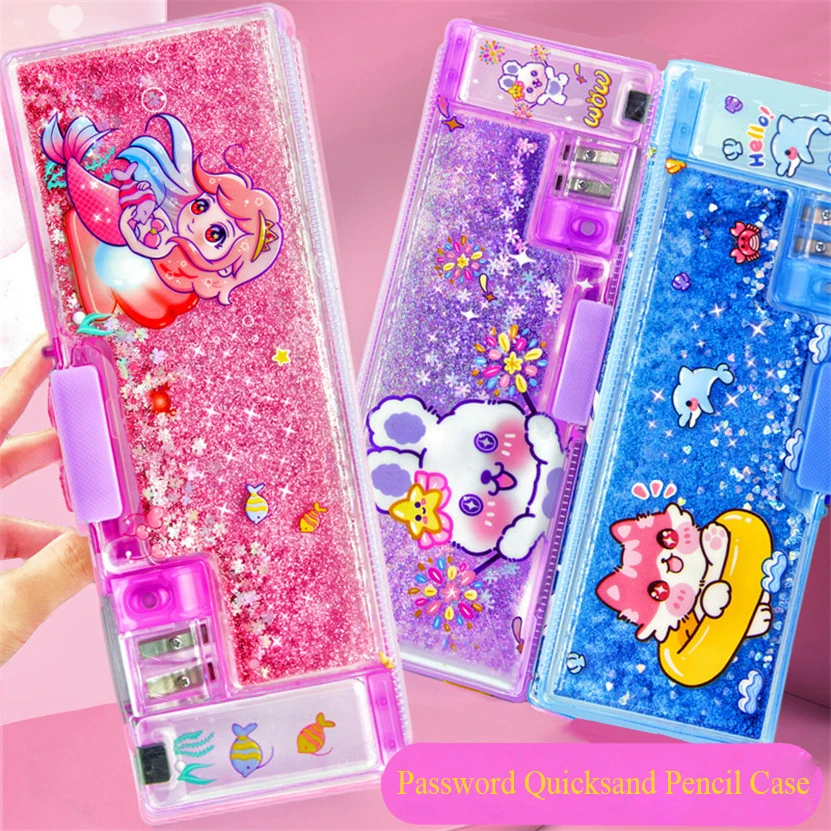 Pencil Case Unicorn Pencils Cases Kawaii Password Lapicera Estuche Escolar Quicksand Pencilbox Free Shipping School Trousse Etui