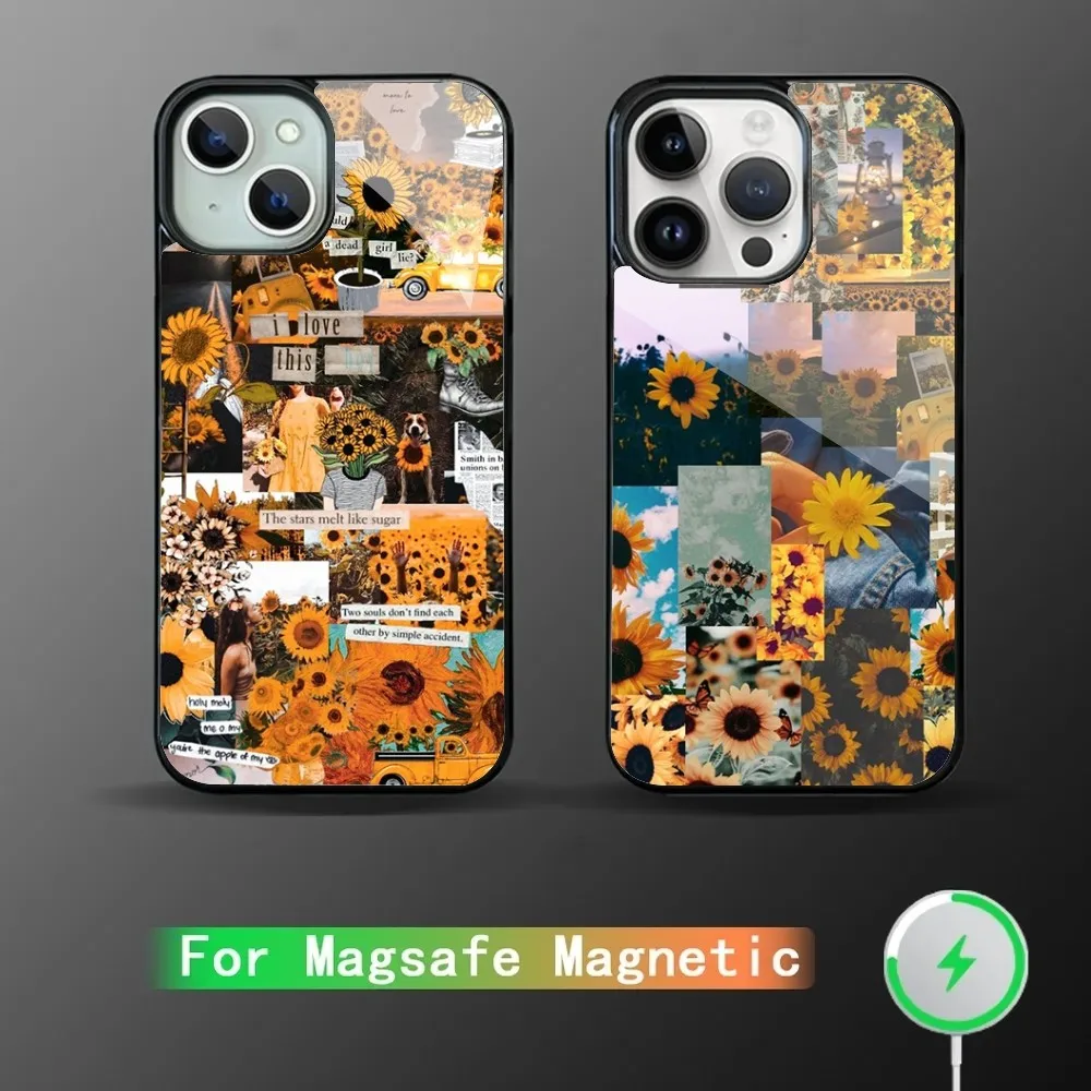 Красивый чехол для телефона Sunflower Sun для IPhone 15 14 13 Pro Max 11 12 Mini Alex, зеркальный чехол для беспроводной зарядки Magsafe