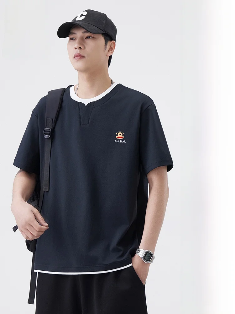 

Футболка Paul Frank свободного кроя, повседневная, с коротким рукавом, летняя, однотонная, с лоскутным дизайном, модель M, базовая, дышащая, из тонкого хлопка