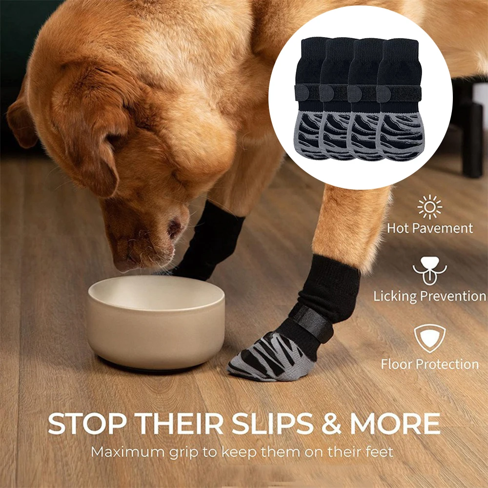 Chaussettes respirantes pour chiens d'extérieur, noires, anti-chute de poils, pour chiens de taille moyenne et grande, antidérapantes, imperméables, chaussures pour chiens, fournitures pour animaux de compagnie