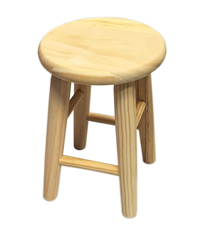 Tradineur Round Wooden Stool 26x19 cm, natural Wood Bench with Footrest, Seat for Kitchen, Home, Model