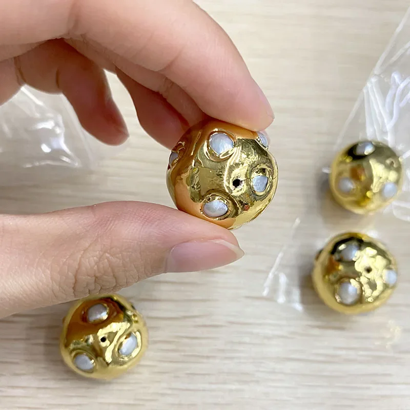 High Quality Turkish Style  Round Spherical Loose Beads Natural Pearls Gold Plated Decoration Bracelet Beads for Jewelry