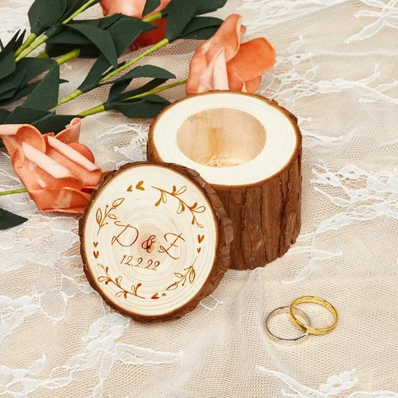 Free Custom Wedding Ring Box for Ceremony Engraved Wooden Ring Bearer Box Modern Rustic Wedding Engagement Valentine\'s Day Gift
