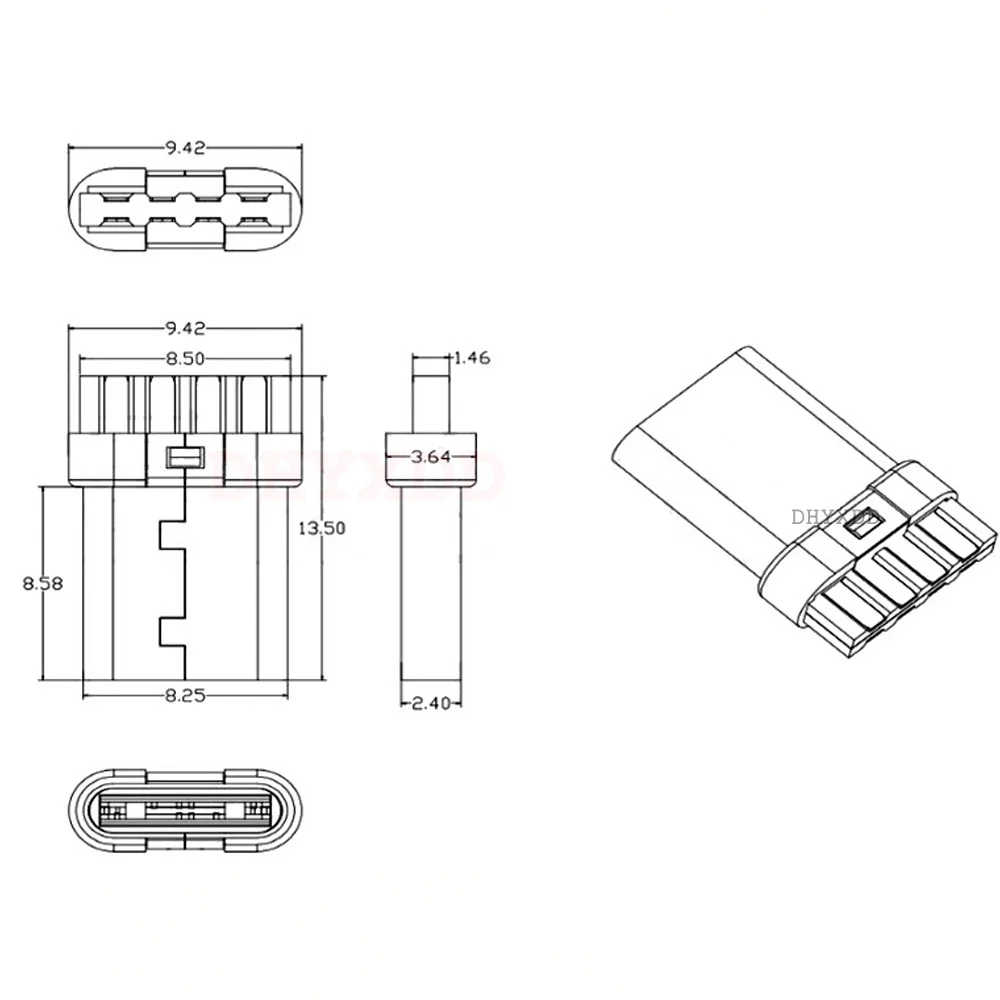 USB 3.1 Type C Connector 2Pin 4 Pin 8Pin Male Socket Receptacle Through Holes PCB 180 Vertical Shield USB-C Charging Data DIY