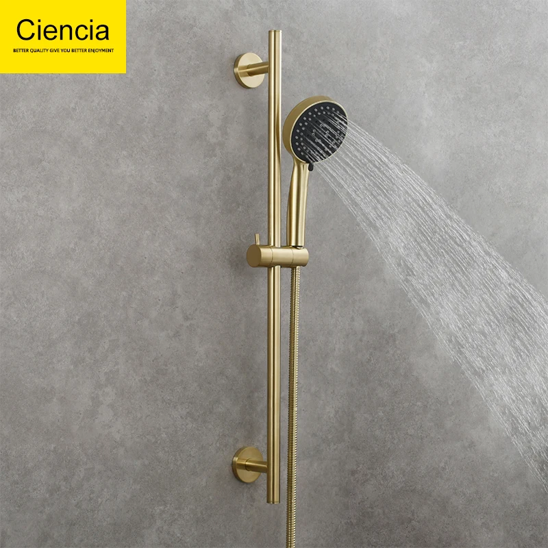 Ciencia Brass Shower Sliding Bar Set with Hose 5 Functions Shower Head Adjust Height Shower Bar Drilling Shower Set