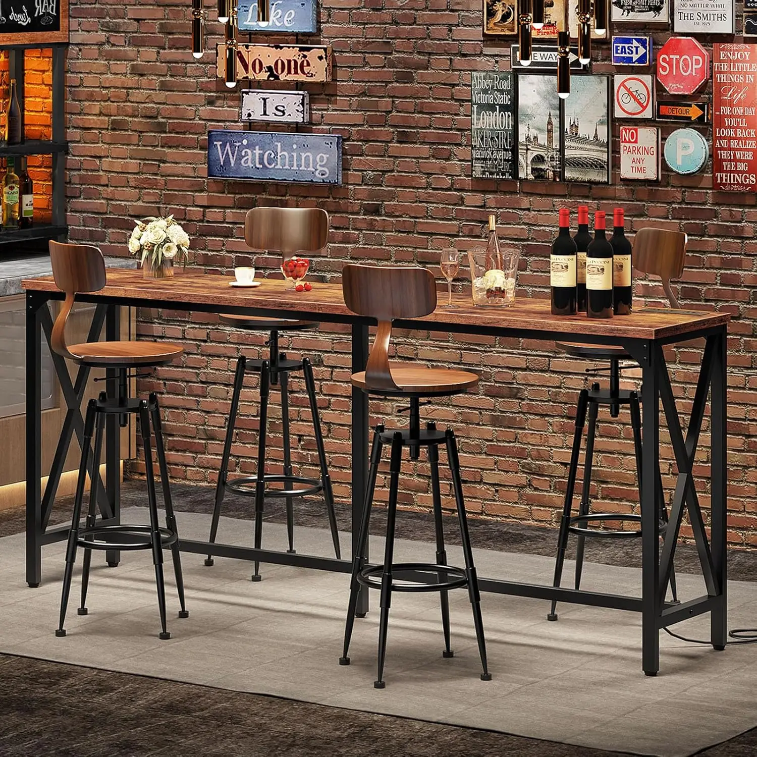 

70.9'' Bar Table, Kitchen Dining Table with Power Outlet and Footrest, Industrial Style, for Pub, Living Room,, Customized